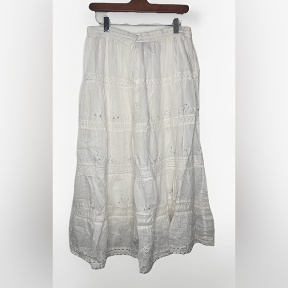 Vintage Medium Y2K White Lace Tiered Ruffle Trim Cottagecore Coquette Boho Skirt - Picture 1 of 4